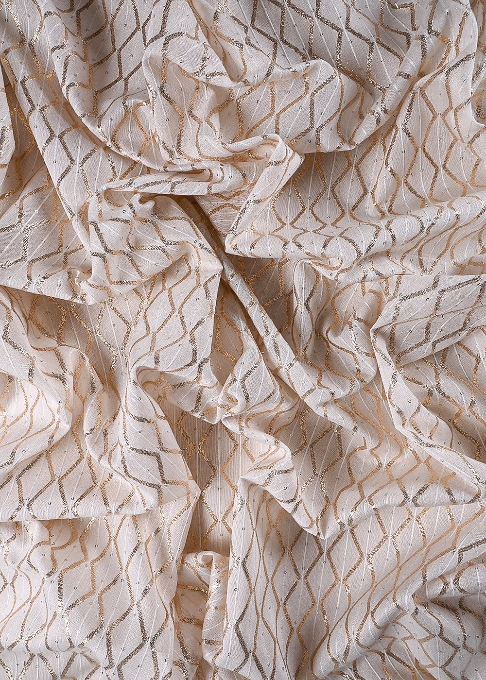 White Dyeable Chanderi Fabric With All Over Sequins, Thread And Zari Handloom 26454