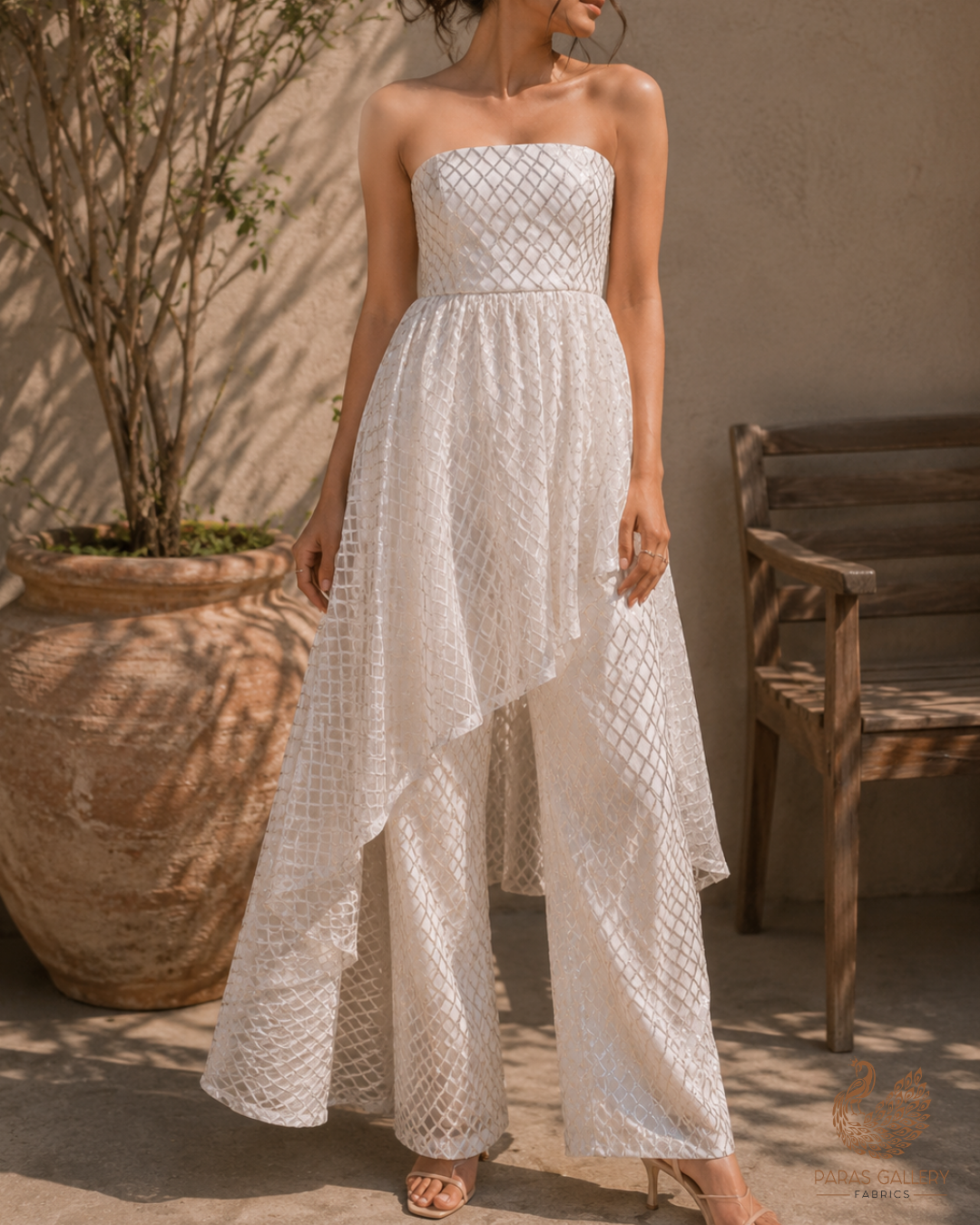 White Dyeable Chanderi Fabric With All Over Sequins, Thread And Zari Handloom 26454