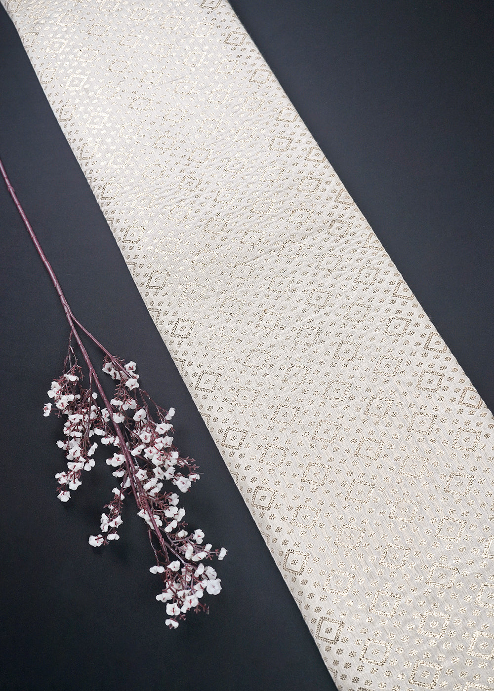 White Dyeable Chanderi Fabric With All Over Zari Handloom 26455