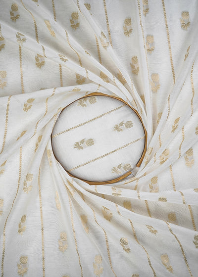 White Dyeable Chanderi Fabric With All Over Zari Handloom 26457