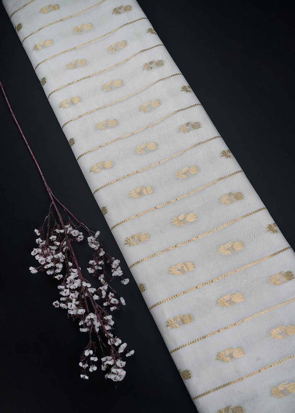 White Dyeable Chanderi Fabric With All Over Zari Handloom 26457