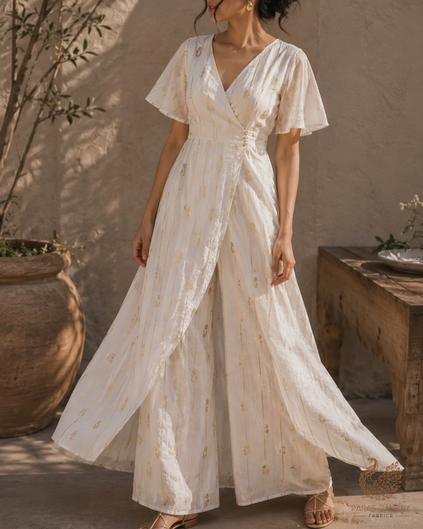 White Dyeable Chanderi Fabric With All Over Zari Handloom 26457