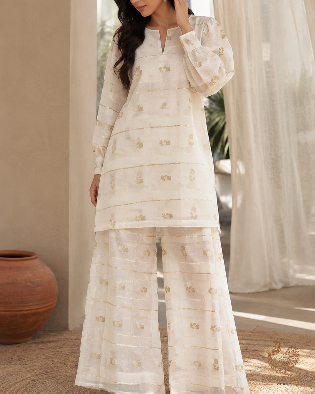 White Dyeable Chanderi Fabric With All Over Zari Handloom 26457