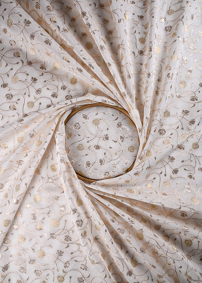 White Dyeable Chanderi Fabric With All Over Zari Handloom 26459