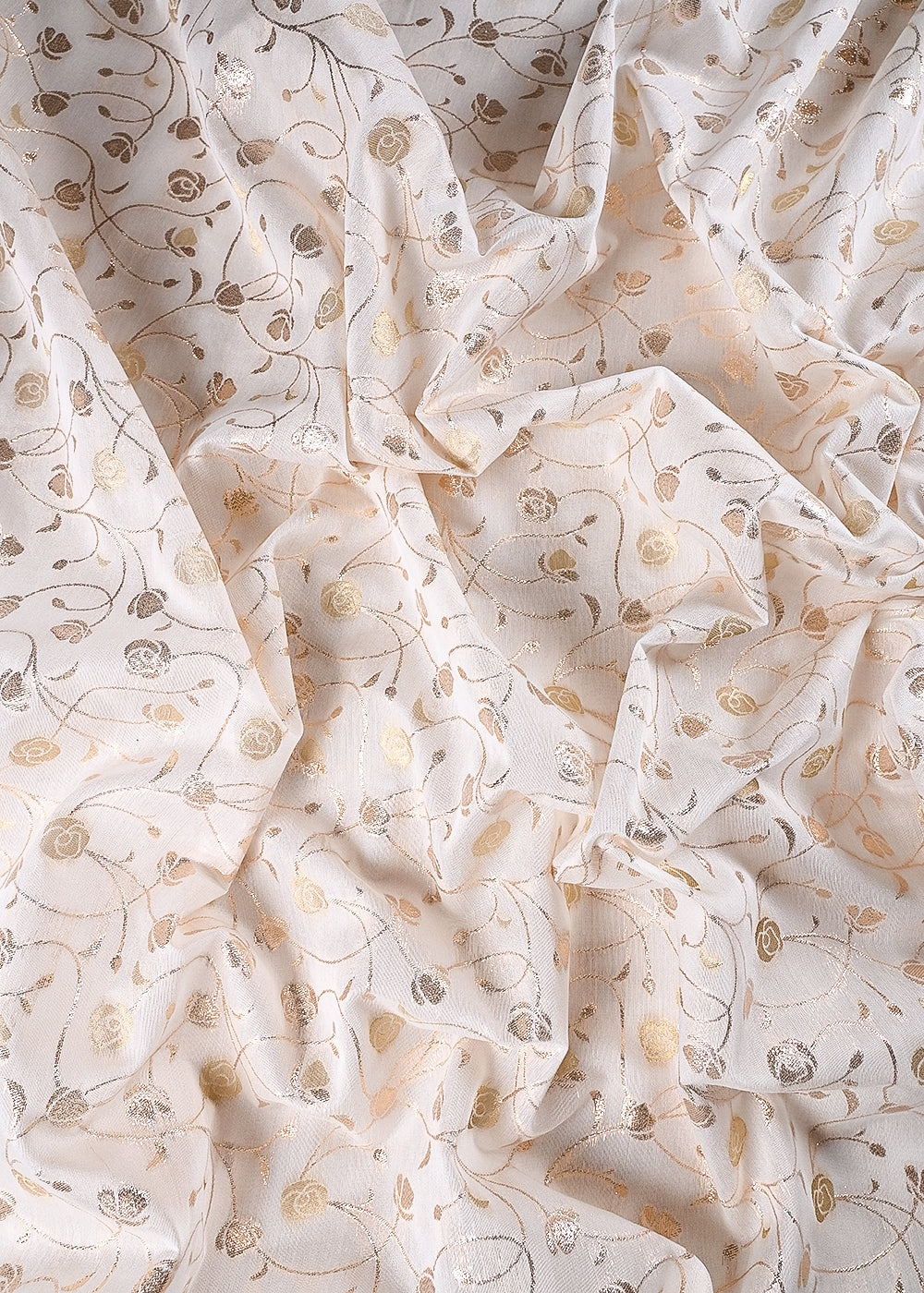 White Dyeable Chanderi Fabric With All Over Zari Handloom 26459