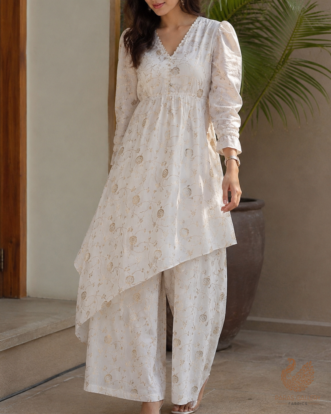 White Dyeable Chanderi Fabric With All Over Zari Handloom 26459