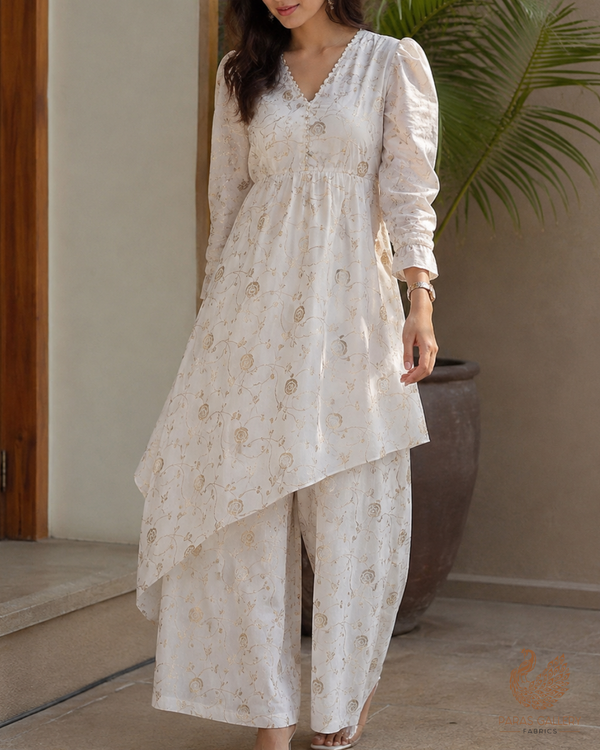 White Dyeable Chanderi Fabric With All Over Zari Handloom 26459