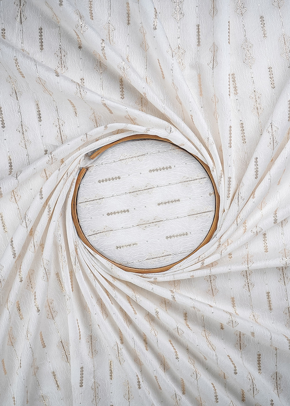 White Dyeable Chanderi Fabric With All Over Sequins, Self  Work And Zari Handloom 26460