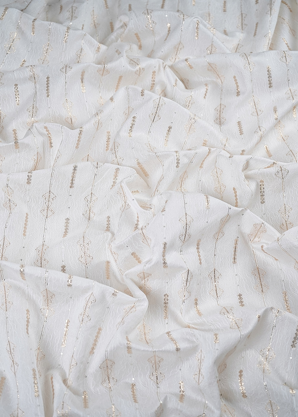 White Dyeable Chanderi Fabric With All Over Sequins, Self  Work And Zari Handloom 26460