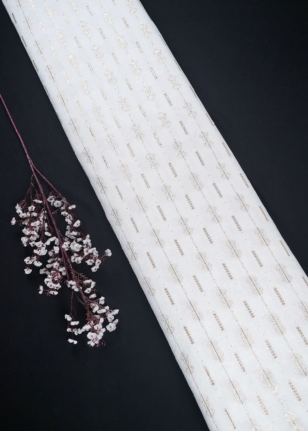 White Dyeable Chanderi Fabric With All Over Sequins, Self  Work And Zari Handloom 26460
