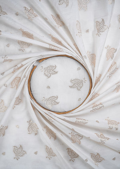 White Dyeable Chanderi Fabric With All Over Zari Handloom 26461