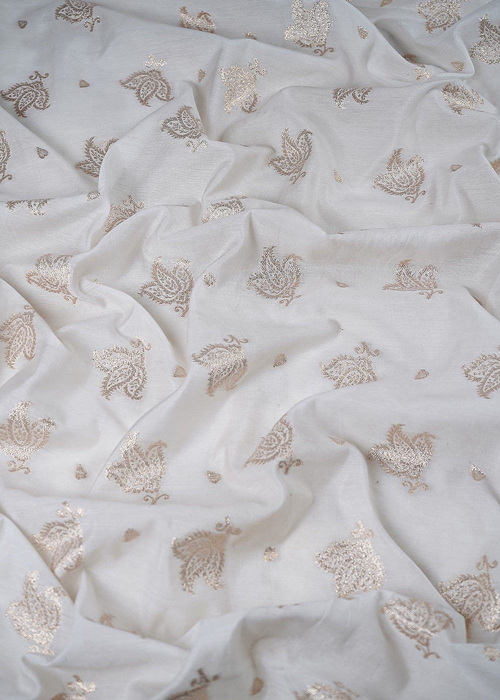 White Dyeable Chanderi Fabric With All Over Zari Handloom 26461