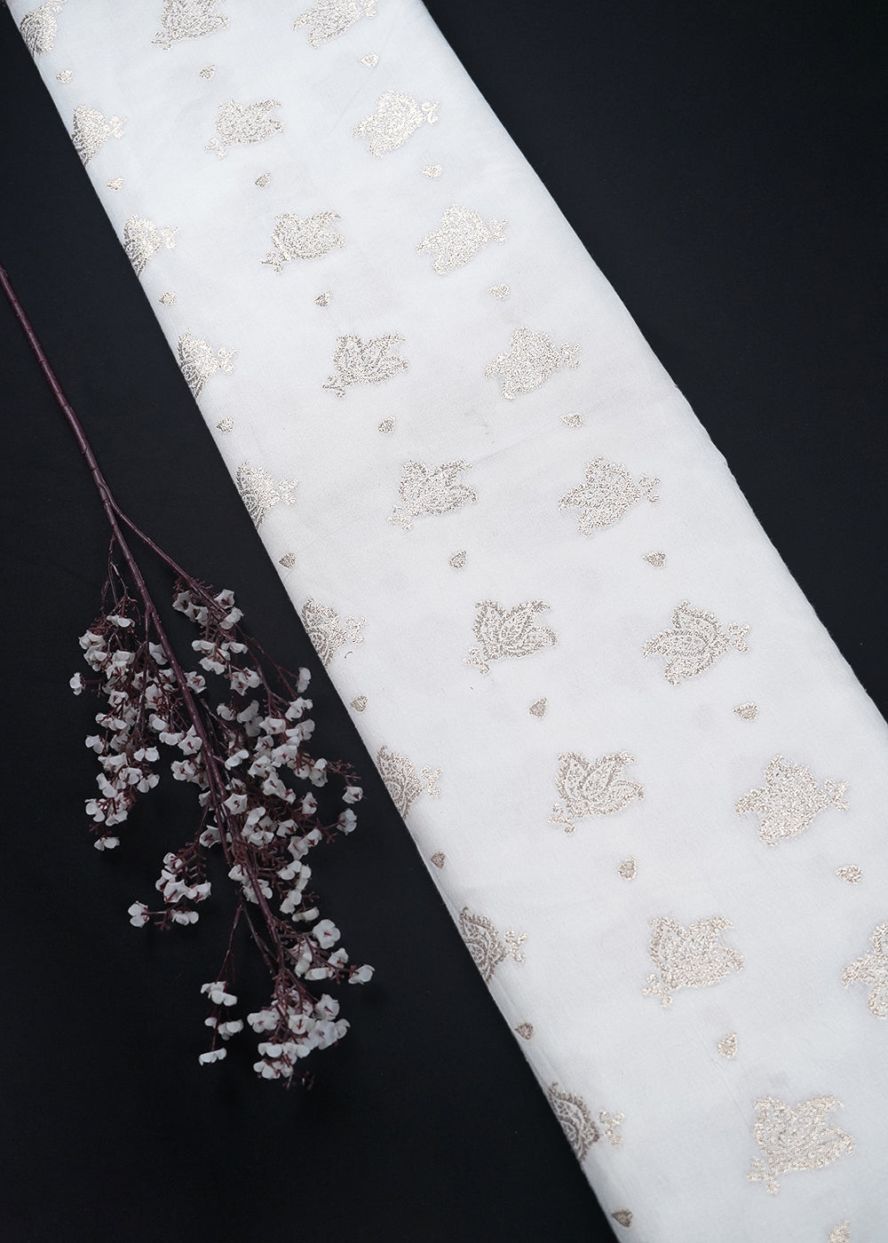 White Dyeable Chanderi Fabric With All Over Zari Handloom 26461