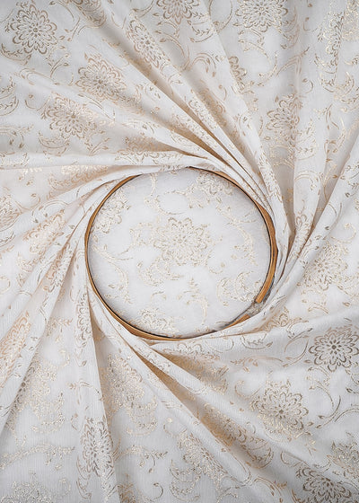 White Dyeable Chanderi Fabric With All Over Zari Handloom 26462