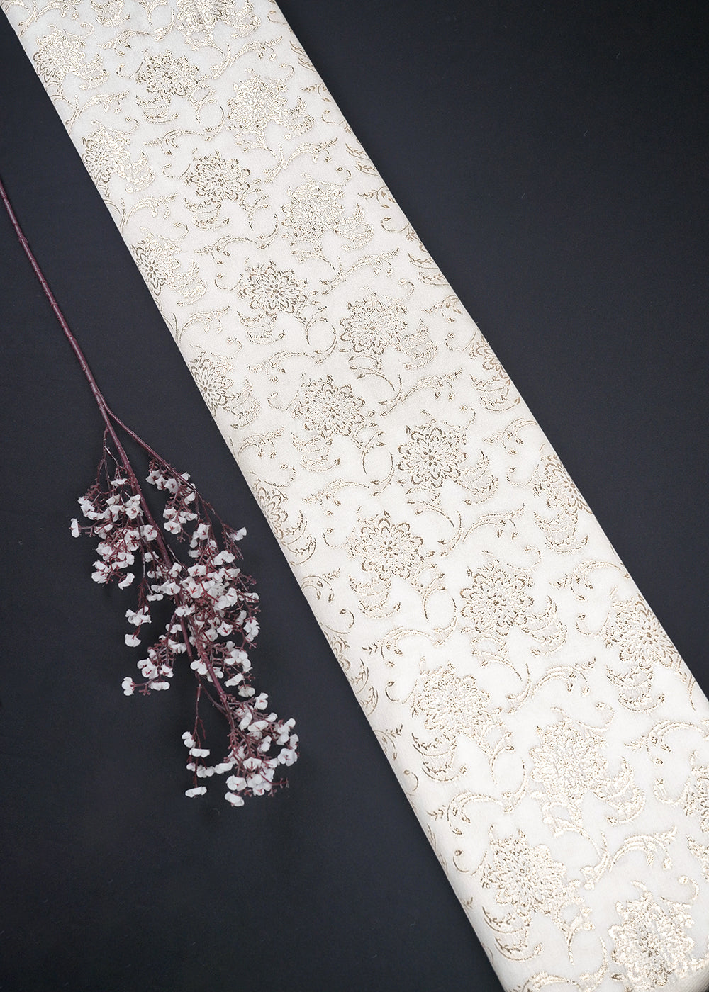 White Dyeable Chanderi Fabric With All Over Zari Handloom 26462