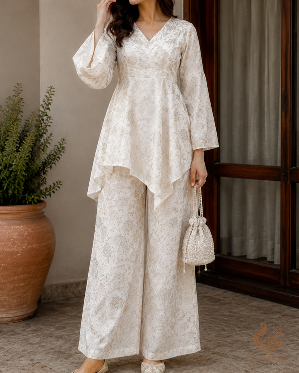 White Dyeable Chanderi Fabric With All Over Zari Handloom 26462