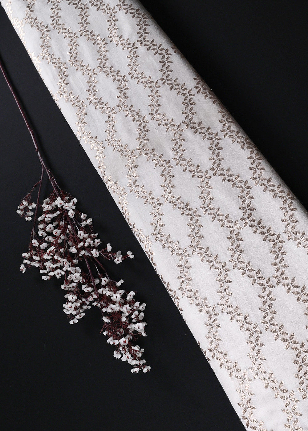 White Dyeable Chanderi Fabric With All Over Zari Handloom 26463