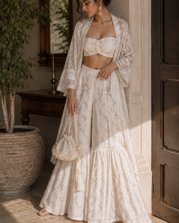 White Dyeable Chanderi Fabric With All Over Zari Handloom 26463