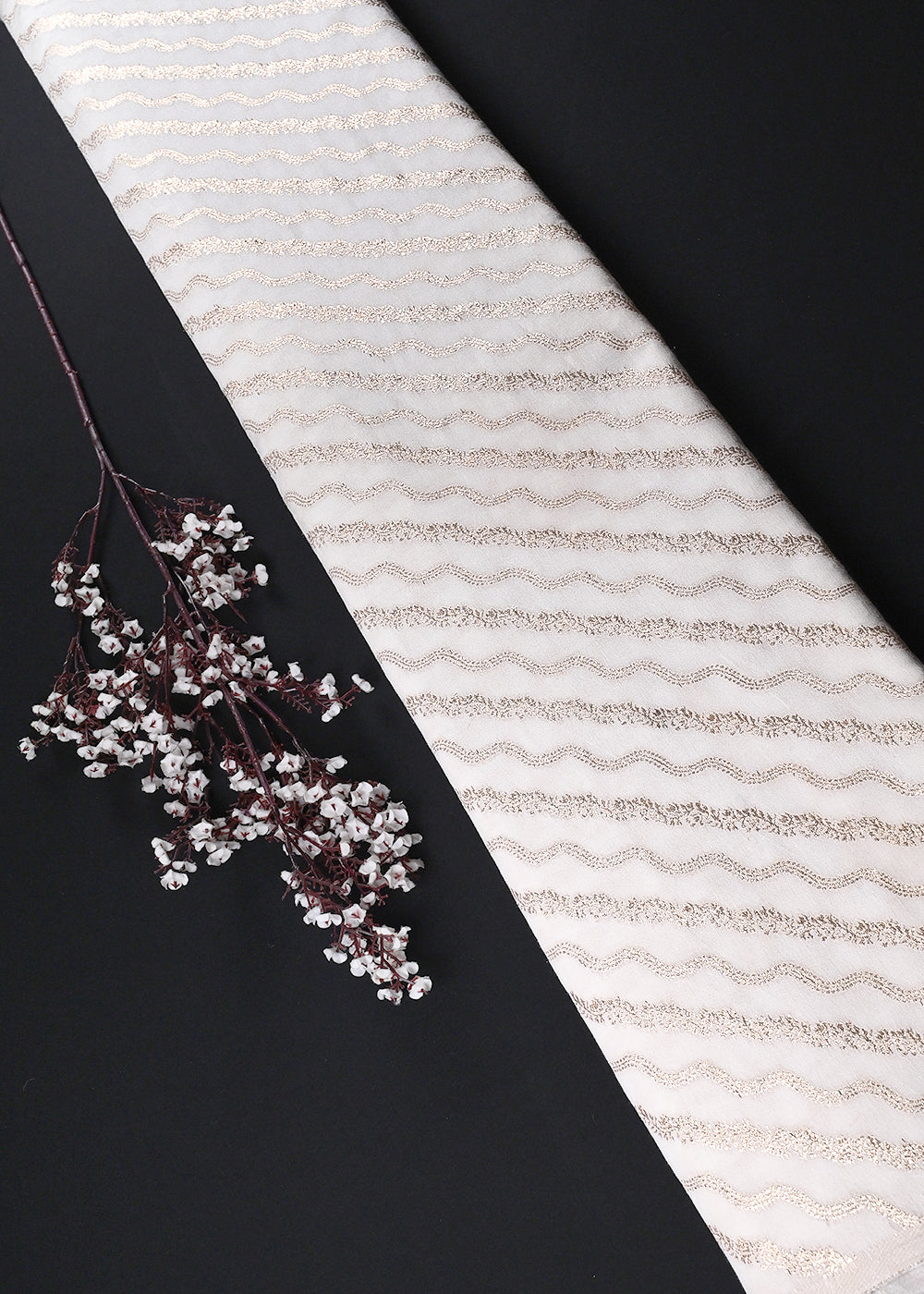 White Dyeable Chanderi Fabric With All Over Zari Handloom 26464