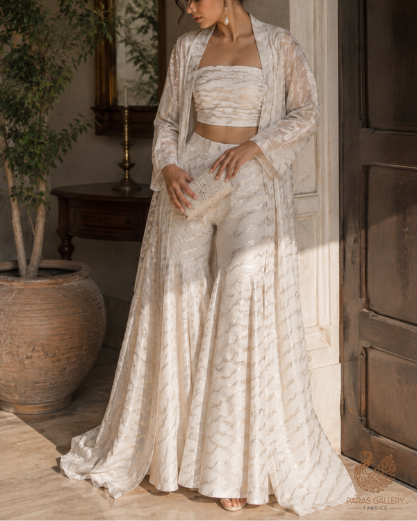 White Dyeable Chanderi Fabric With All Over Zari Handloom 26464