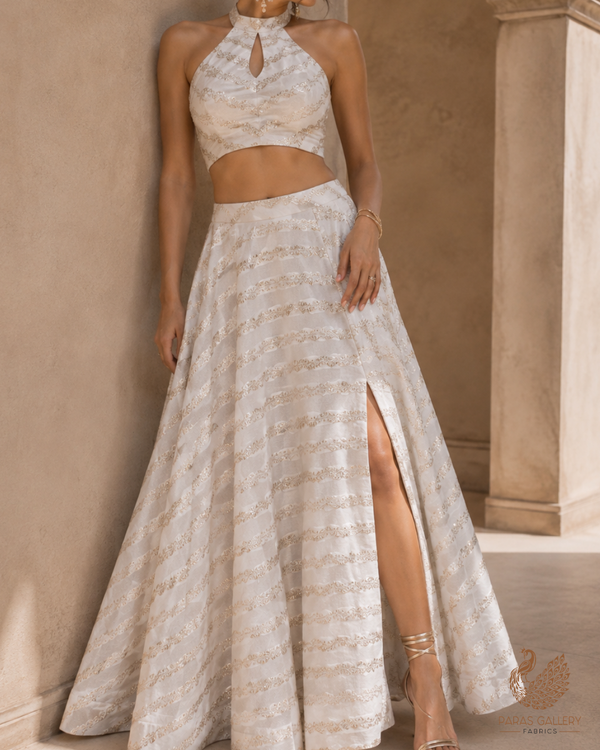 White Dyeable Chanderi Fabric With All Over Zari Handloom 26464
