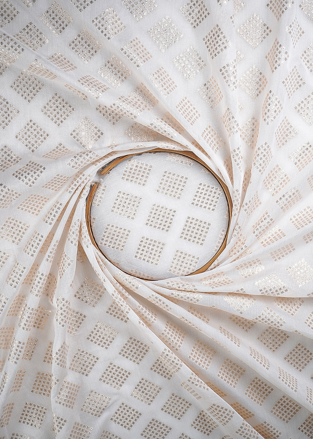 White Dyeable Chanderi Fabric With All Over Zari Handloom 26465