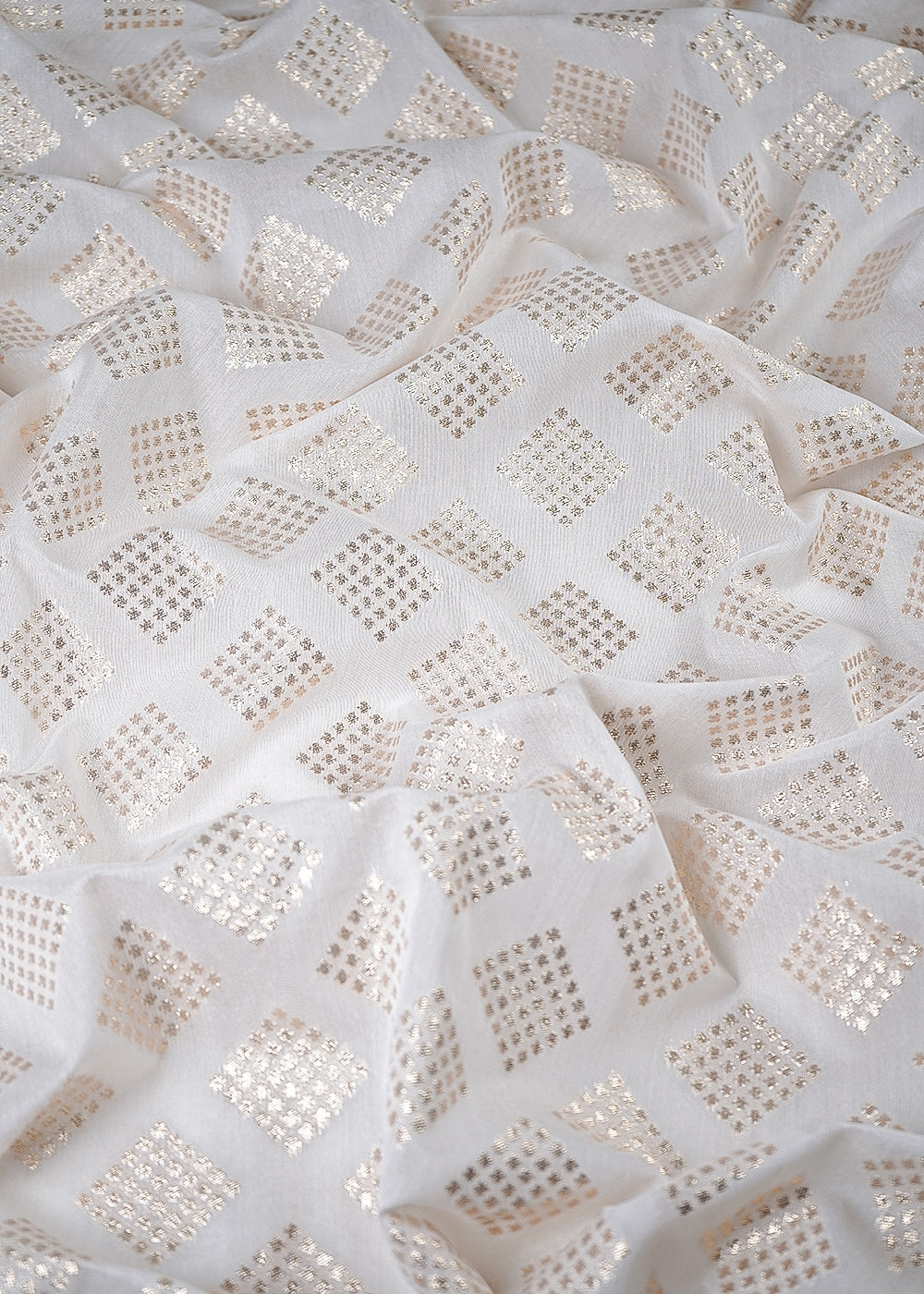 White Dyeable Chanderi Fabric With All Over Zari Handloom 26465