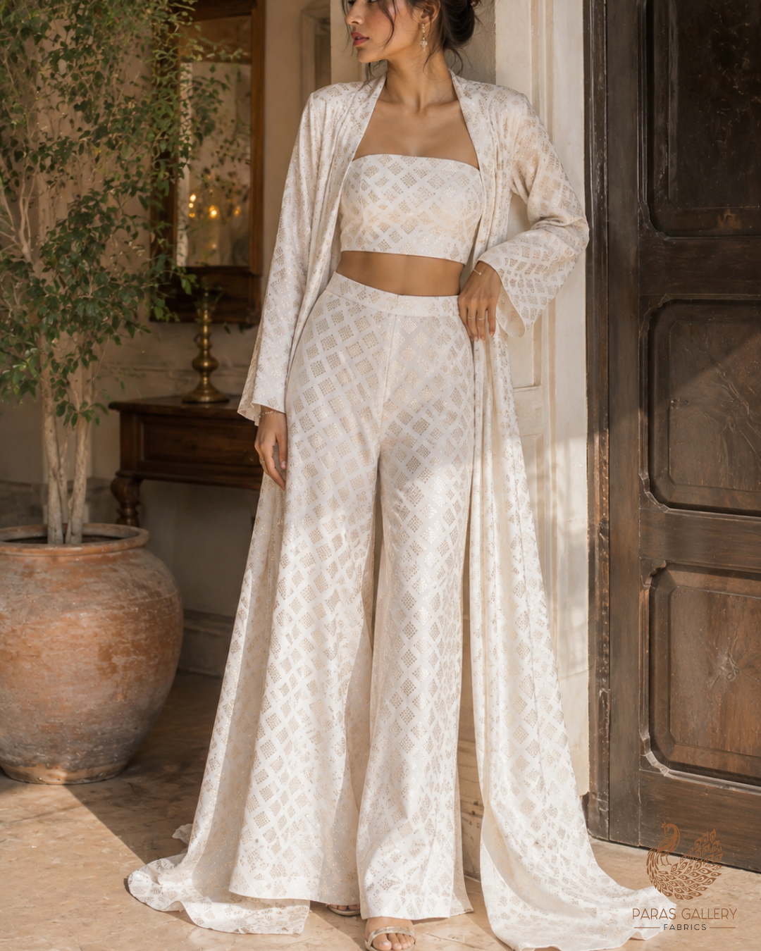 White Dyeable Chanderi Fabric With All Over Zari Handloom 26465