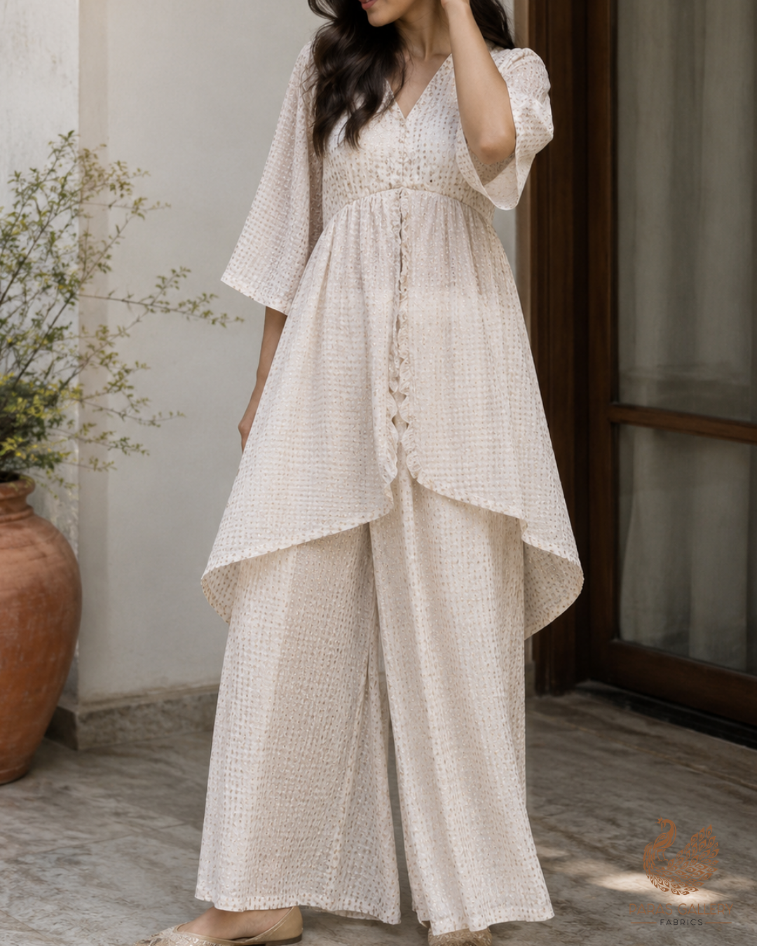White Dyeable Chanderi Fabric With All Over Zari Handloom 26466