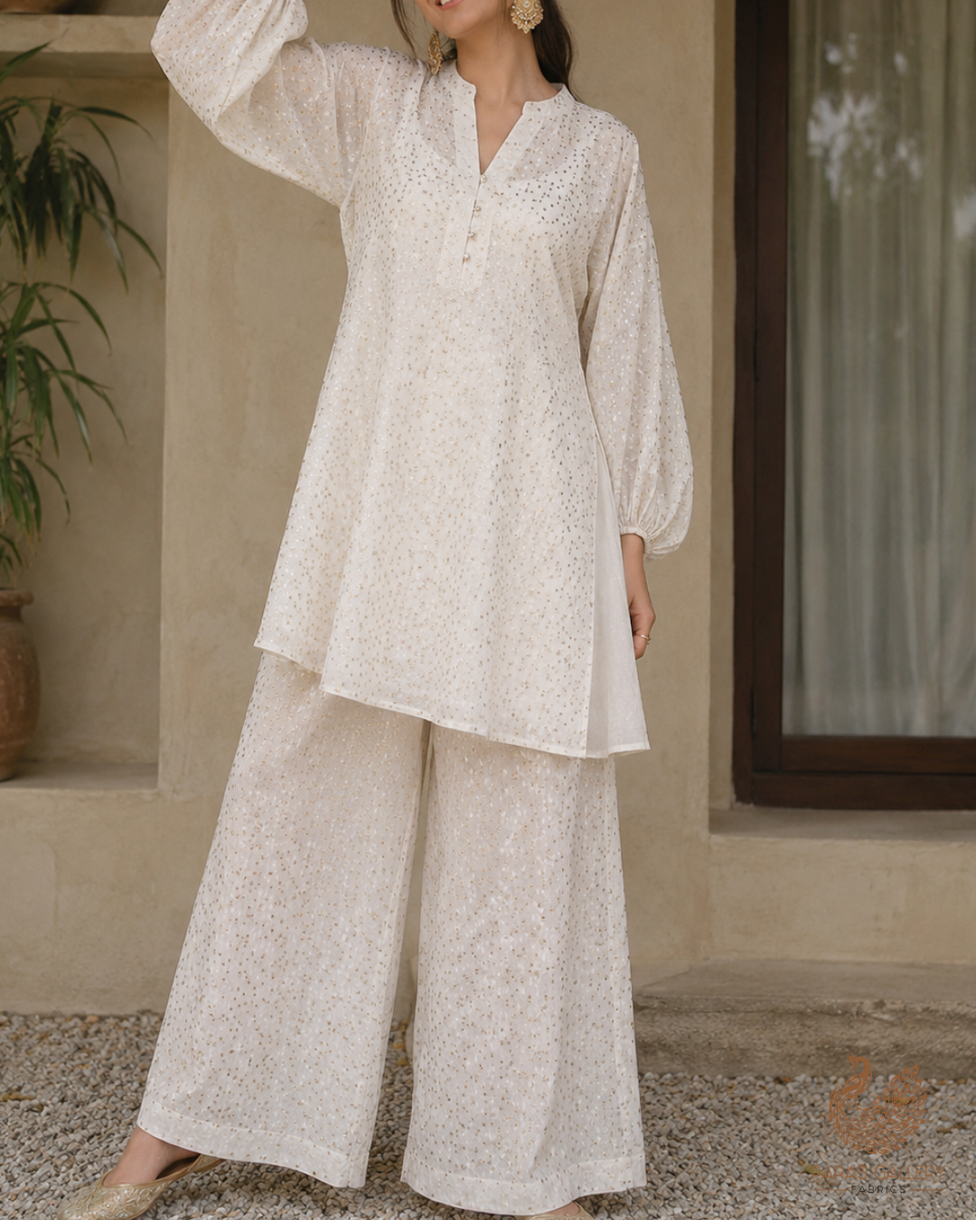 White Dyeable Chanderi Fabric With All Over Thread And Zari Handloom 26468