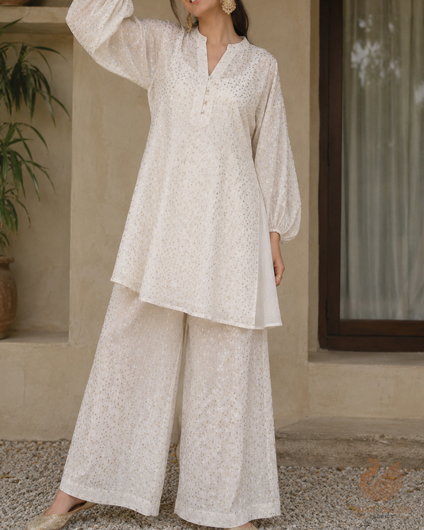 White Dyeable Chanderi Fabric With All Over Thread And Zari Handloom 26468