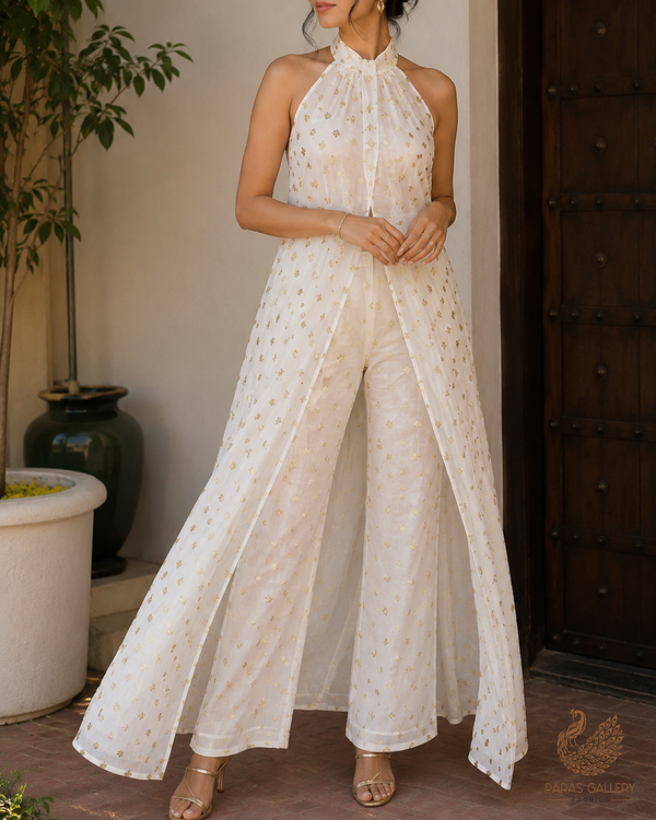 White Dyeable Chanderi Fabric With All Over Zari Handloom 26469