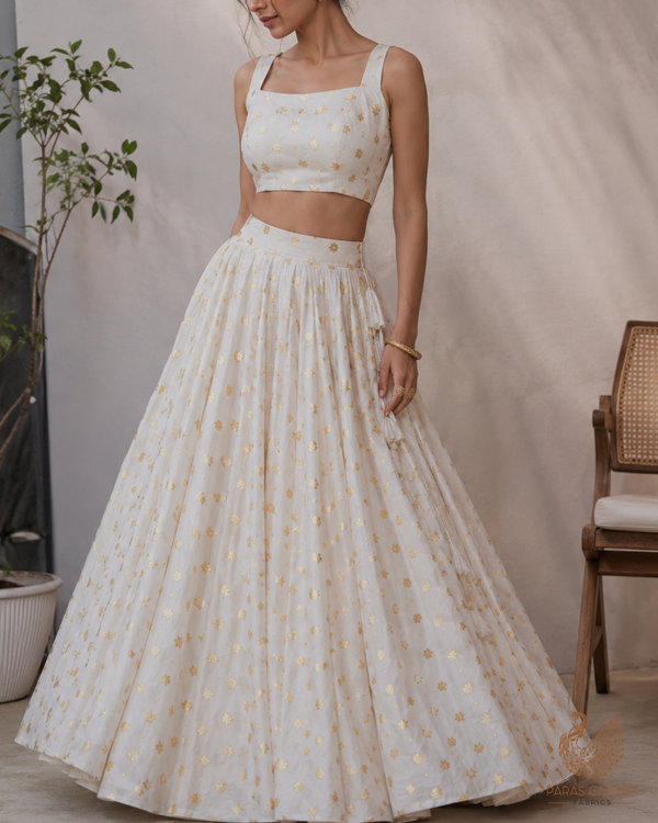 White Dyeable Chanderi Fabric With All Over Zari Handloom 26469