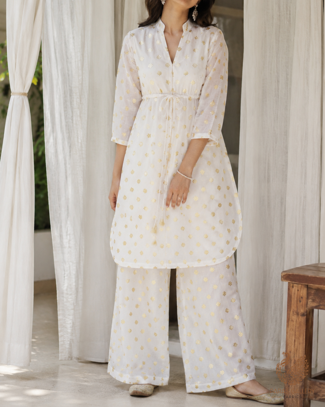 White Dyeable Chanderi Fabric With All Over Zari Handloom 26469