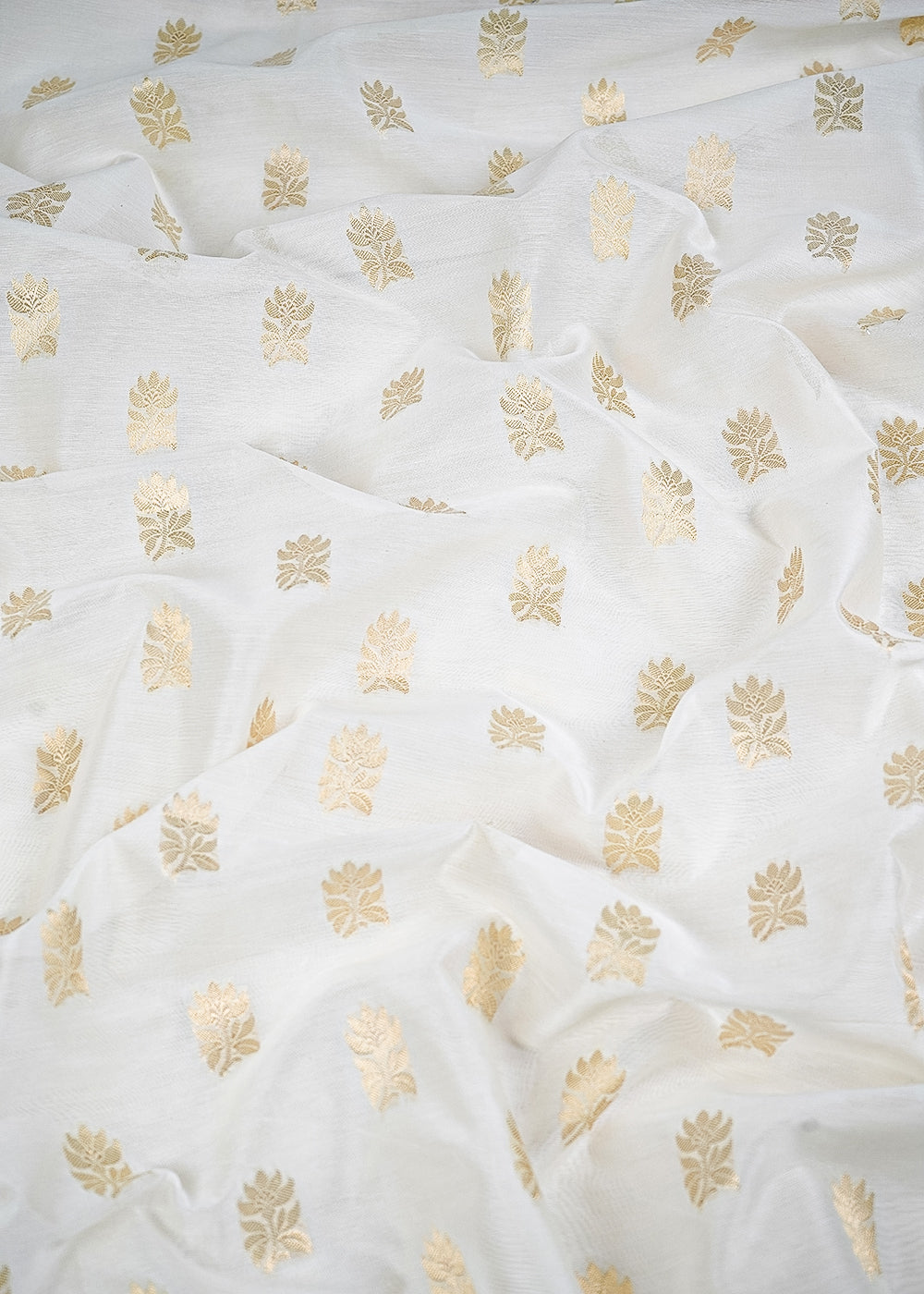 White Dyeable Chanderi Fabric With All Over Zari Handloom 26470