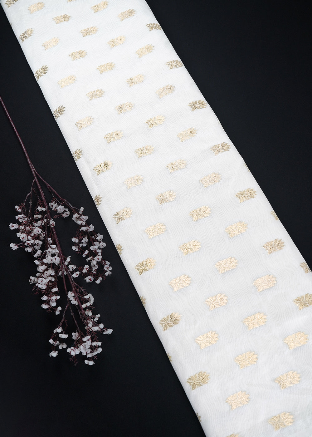 White Dyeable Chanderi Fabric With All Over Zari Handloom 26470