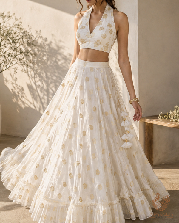 White Dyeable Chanderi Fabric With All Over Zari Handloom 26470