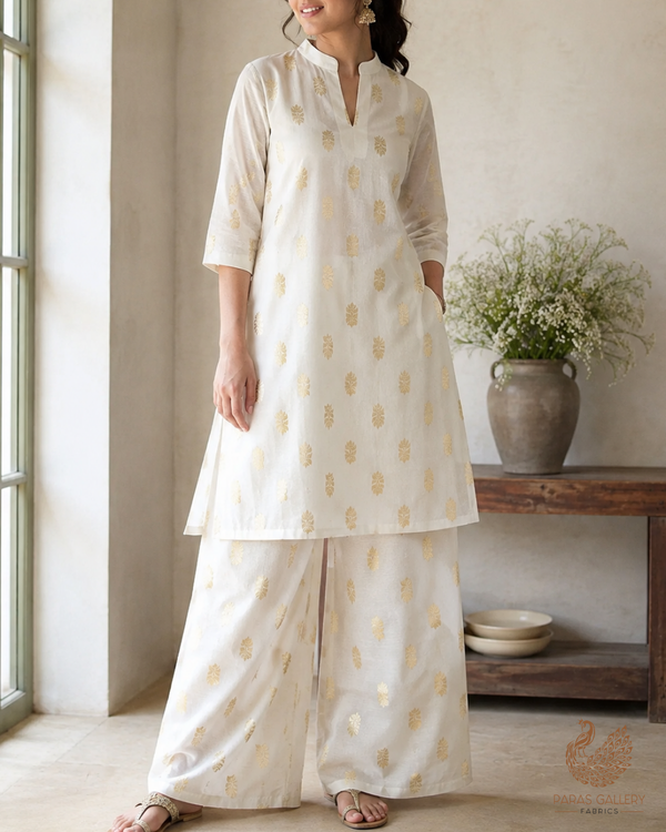 White Dyeable Chanderi Fabric With All Over Zari Handloom 26470