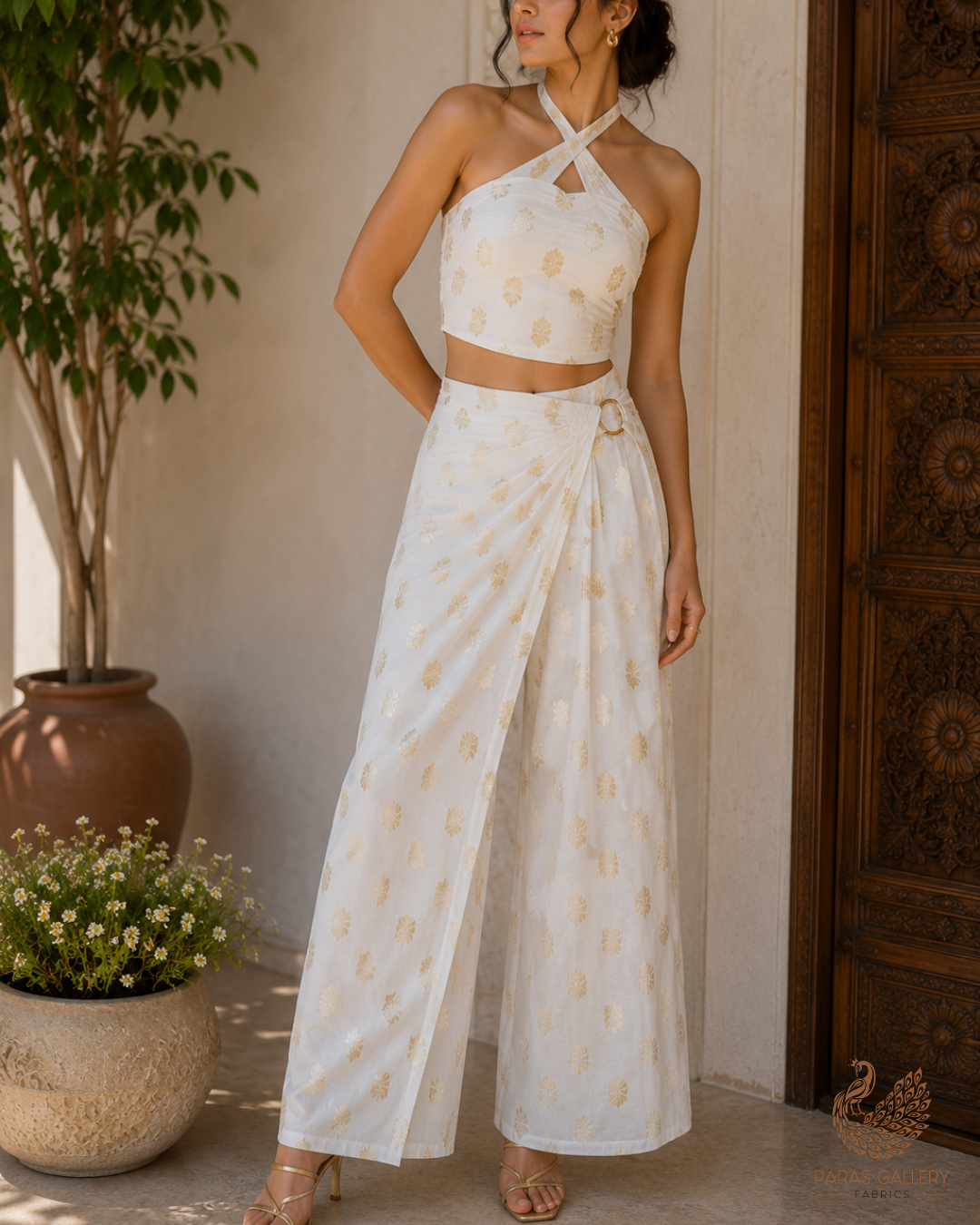 White Dyeable Chanderi Fabric With All Over Zari Handloom 26470