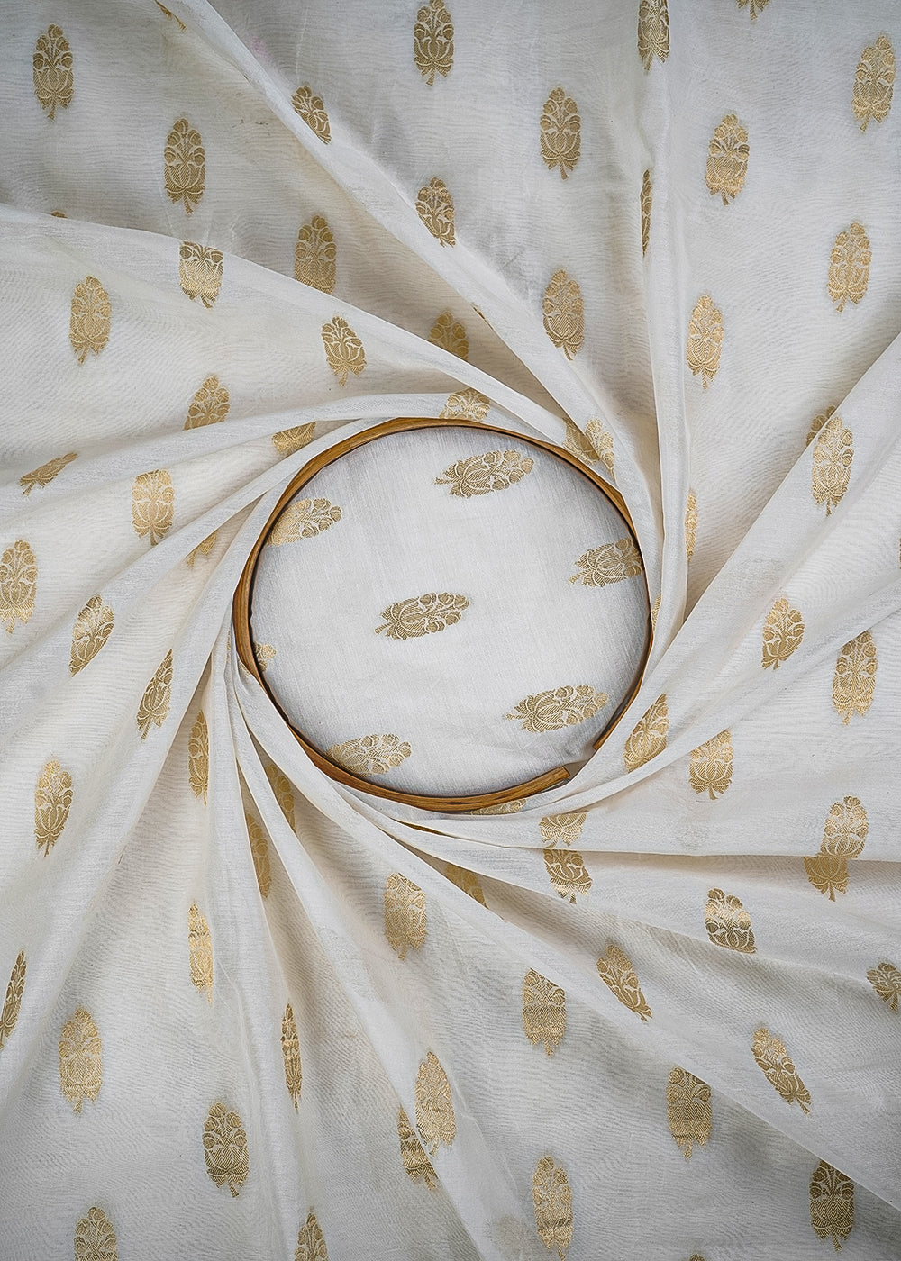 White Dyeable Chanderi Fabric With All Over Zari Handloom 26471