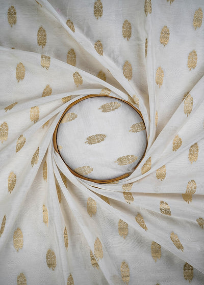 White Dyeable Chanderi Fabric With All Over Zari Handloom 26471