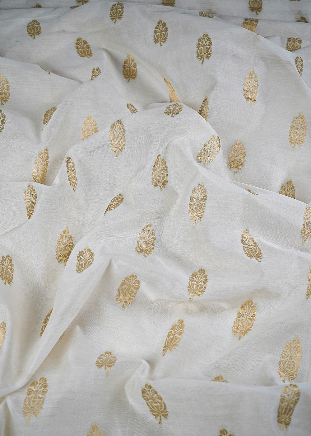 White Dyeable Chanderi Fabric With All Over Zari Handloom 26471