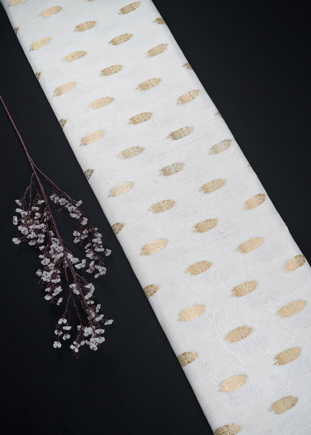White Dyeable Chanderi Fabric With All Over Zari Handloom 26471