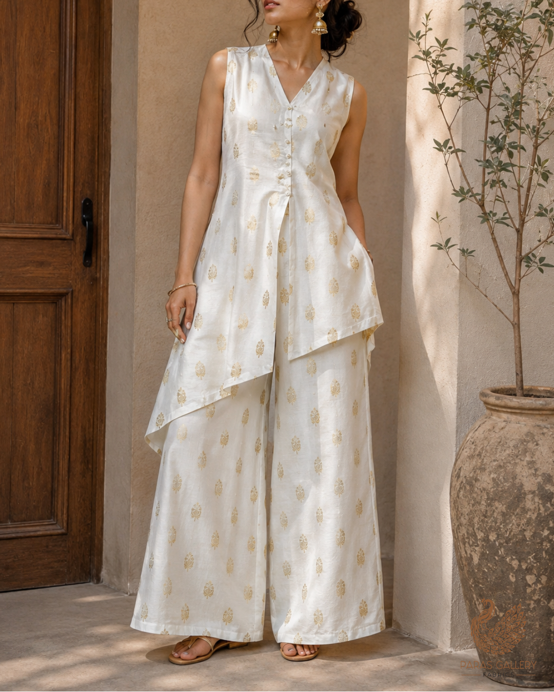 White Dyeable Chanderi Fabric With All Over Zari Handloom 26471