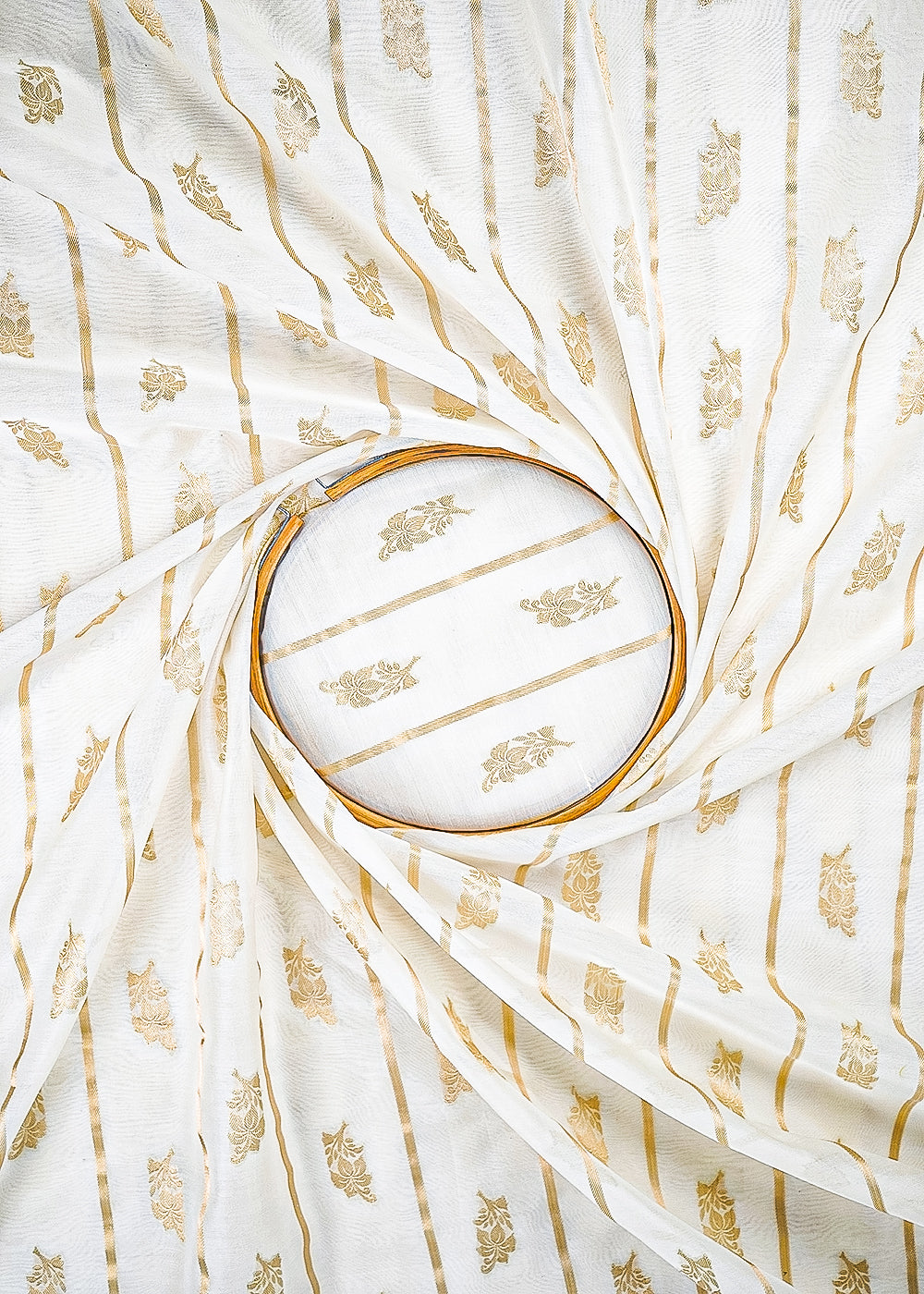 White Dyeable Chanderi Fabric With All Over Zari Handloom 26472