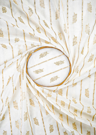 White Dyeable Chanderi Fabric With All Over Zari Handloom 26472