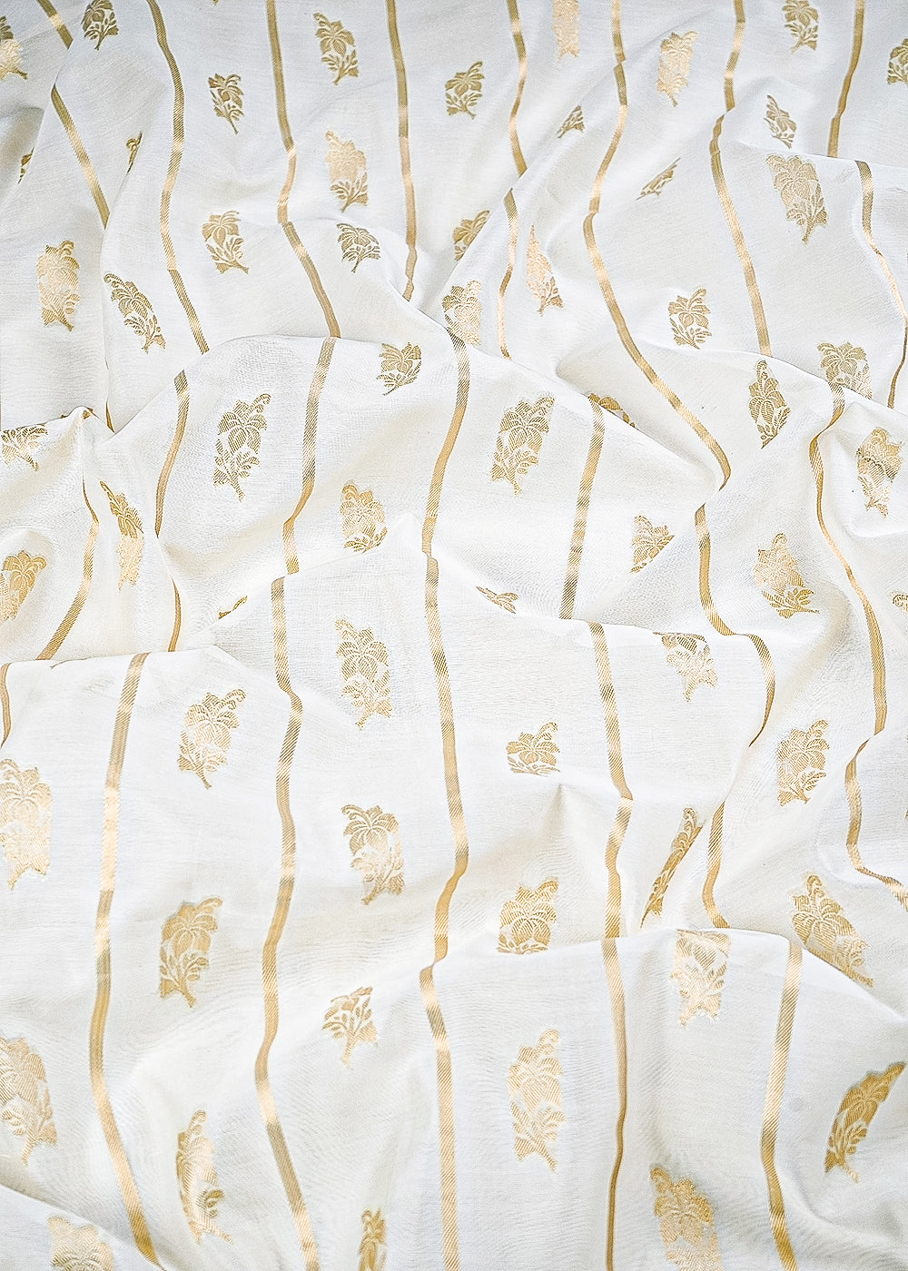 White Dyeable Chanderi Fabric With All Over Zari Handloom 26472