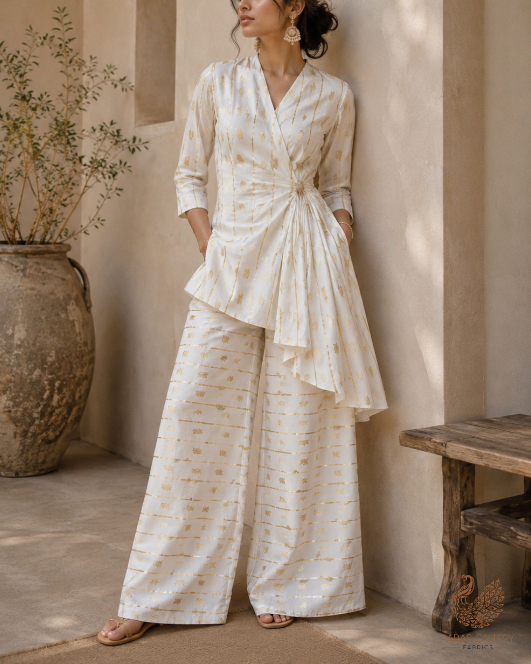 White Dyeable Chanderi Fabric With All Over Zari Handloom 26472