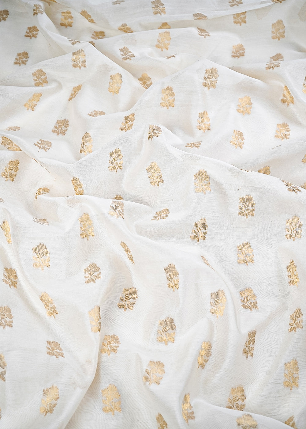 White Dyeable Chanderi Fabric With All Over Zari Handloom 26473