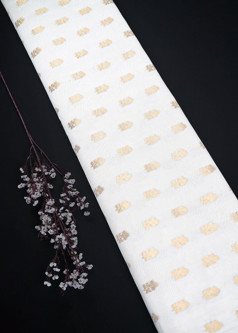 White Dyeable Chanderi Fabric With All Over Zari Handloom 26473